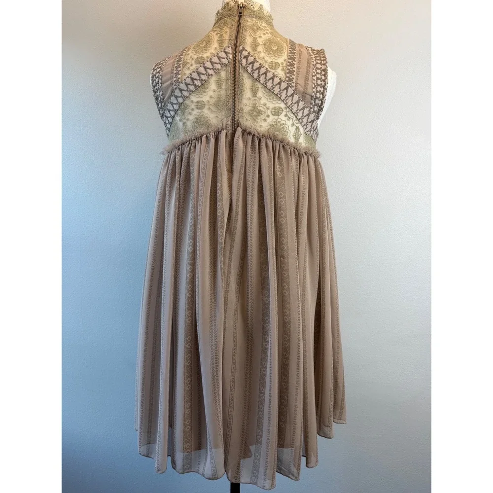 Free People XS Penny Georgette Babylon Lace Beaded Babydoll Mini Dress Mauve